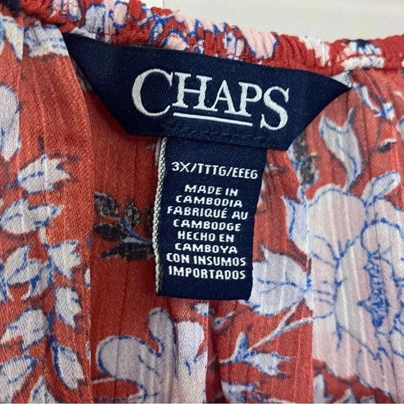 Chaps by Ralph Lauren women’s red bohemian floral 1/2 sleeves flowy festive top - Picture 4 of 7